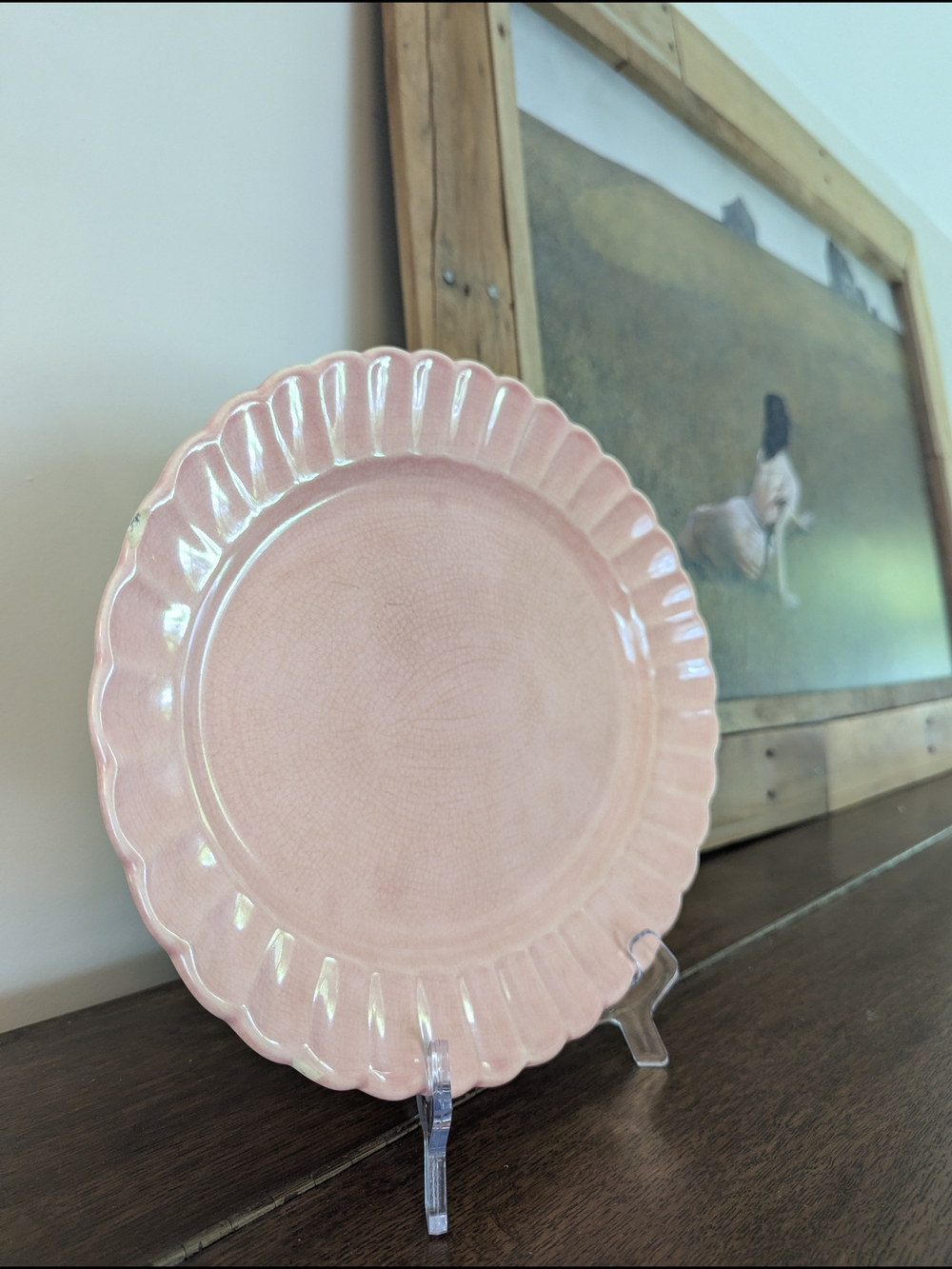 Soft Pink Fluted Platter Vintage Crazing